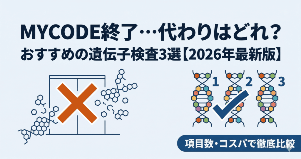 MYCODE遺伝子検査終了に伴う代替おすすめサービス3選のアイキャッチ画像